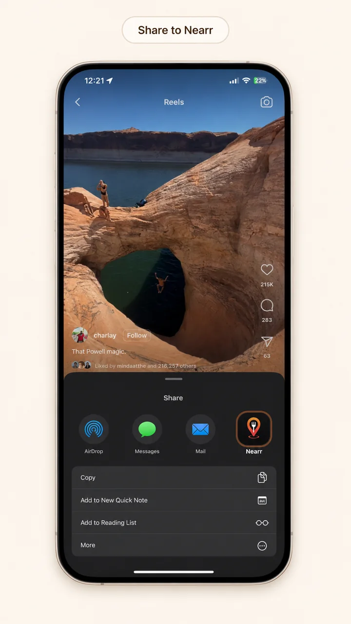 Sharing an Instagram Reel to Nearr